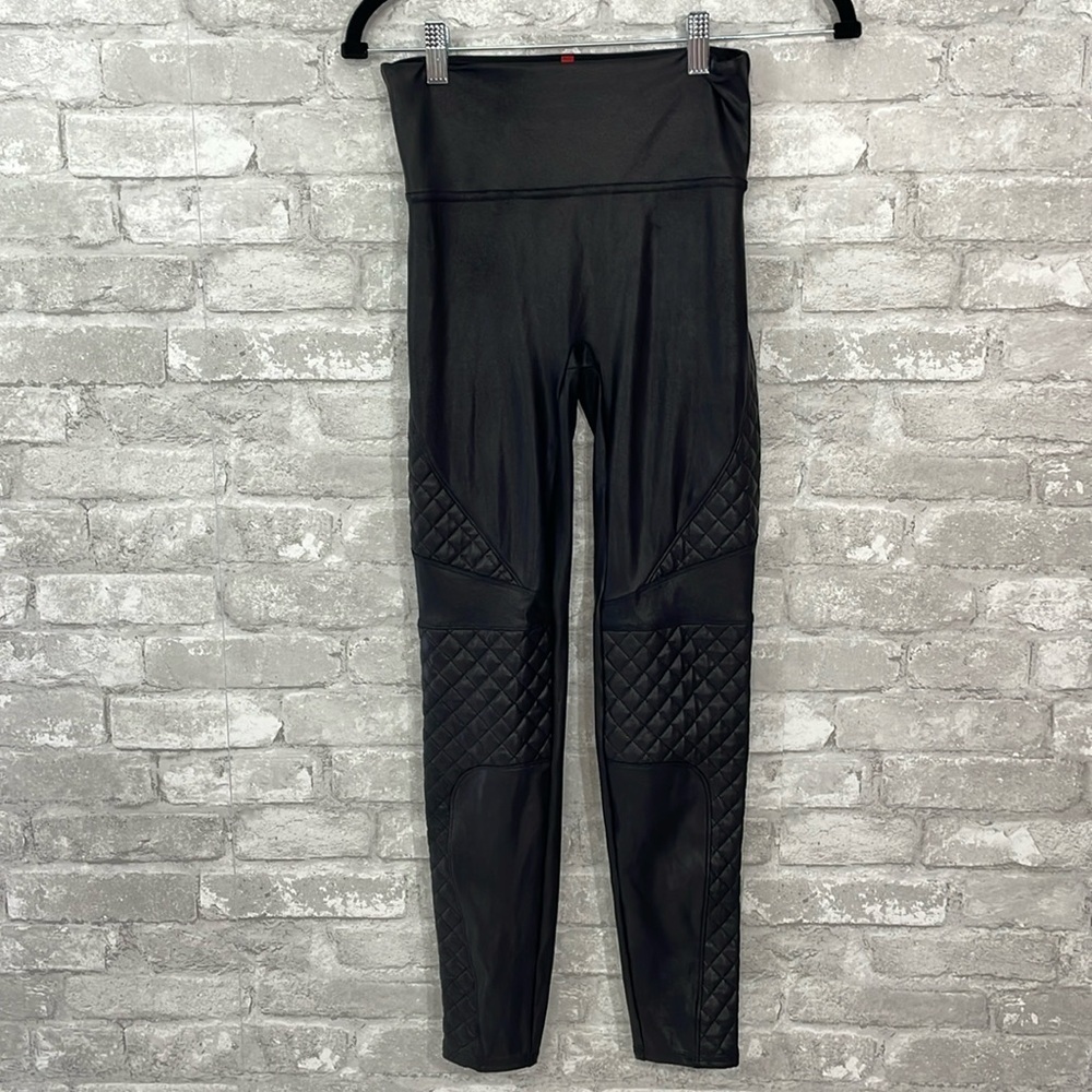 Spanx  Black Moto Quilted Faux Leather Leggings